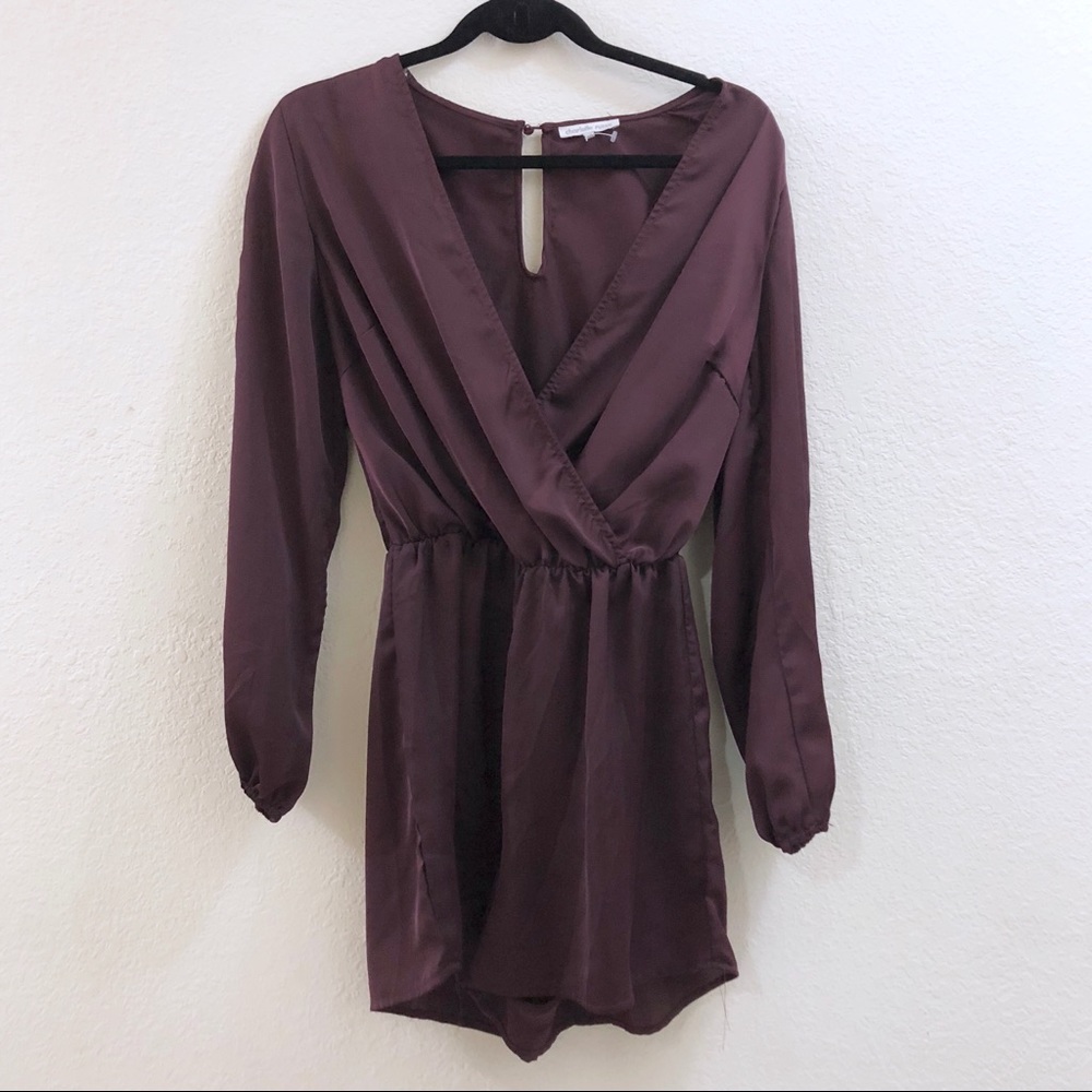 Women’s Long Sleeve Romper Burgundy Open Sleeve